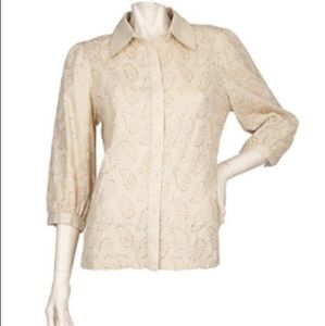 NEW Puff Shoulder, Paisley Eyelet Blouse, XL